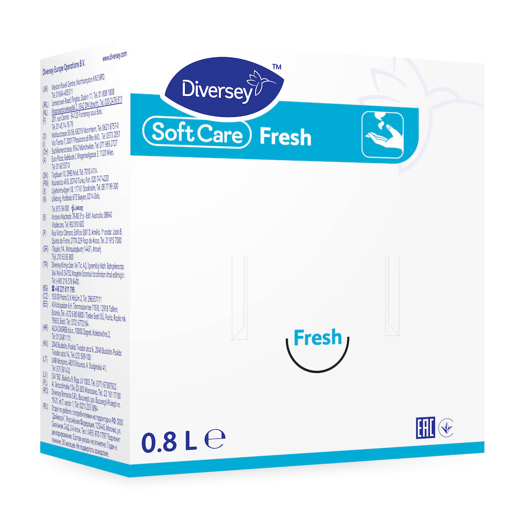 Soft Care Fresh 6x0.8L - Jabón de manos suave de uso general, cabello y cuerpo