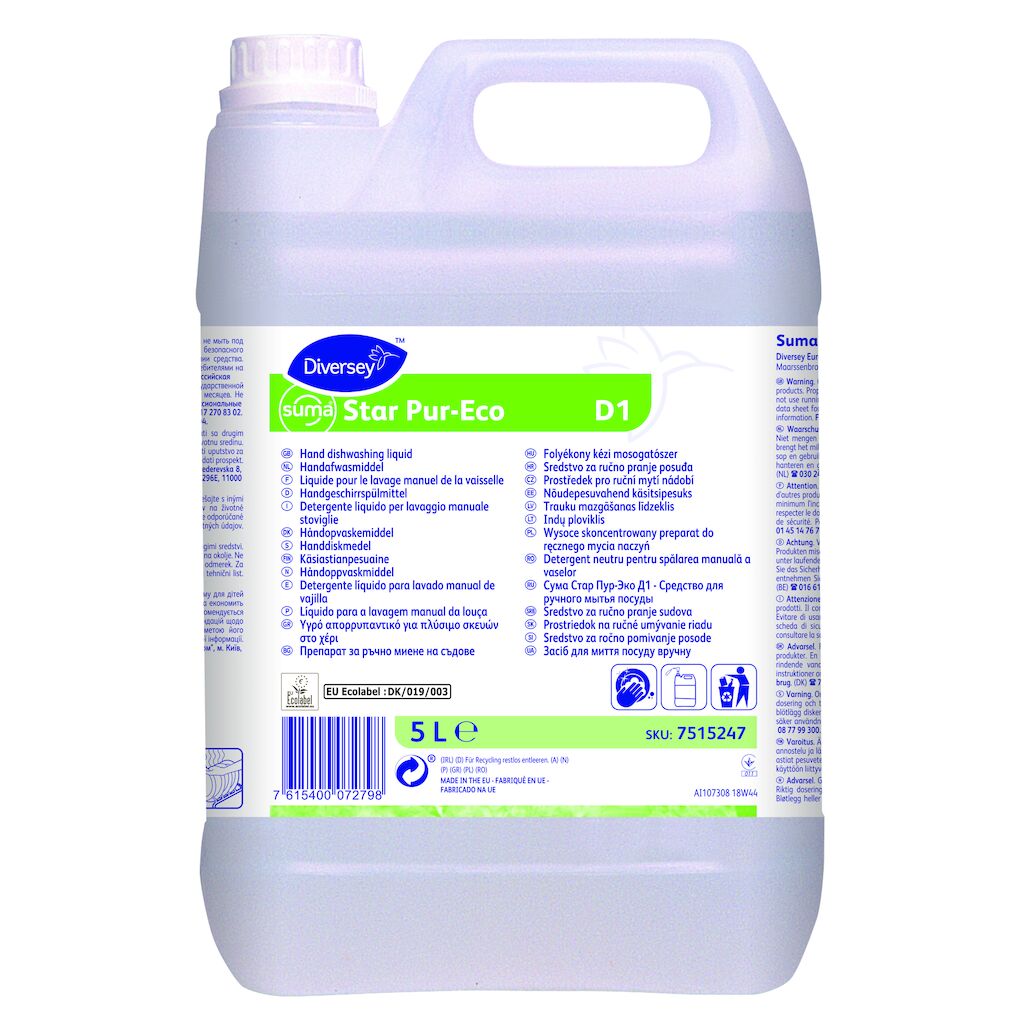Suma Star Pur-Eco D1 2x5L - Detergente líquido para lavado manual de vajilla. Ecocertificado