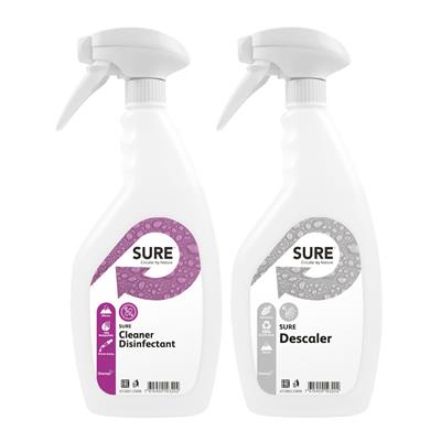 Botellas pulverizadoras 750ml SURE Disinfectant Spray & SURE Descaler 6x1unid